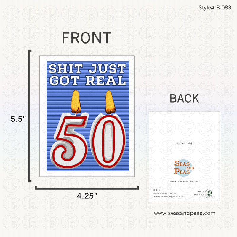 Sh*t Just Got Real 50th Birthday Card