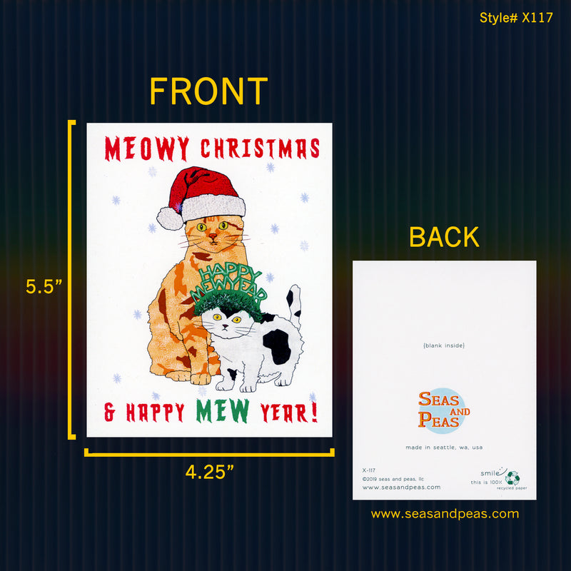 Meowy Christmas & Happy Mew Year Card - Seas and Peas