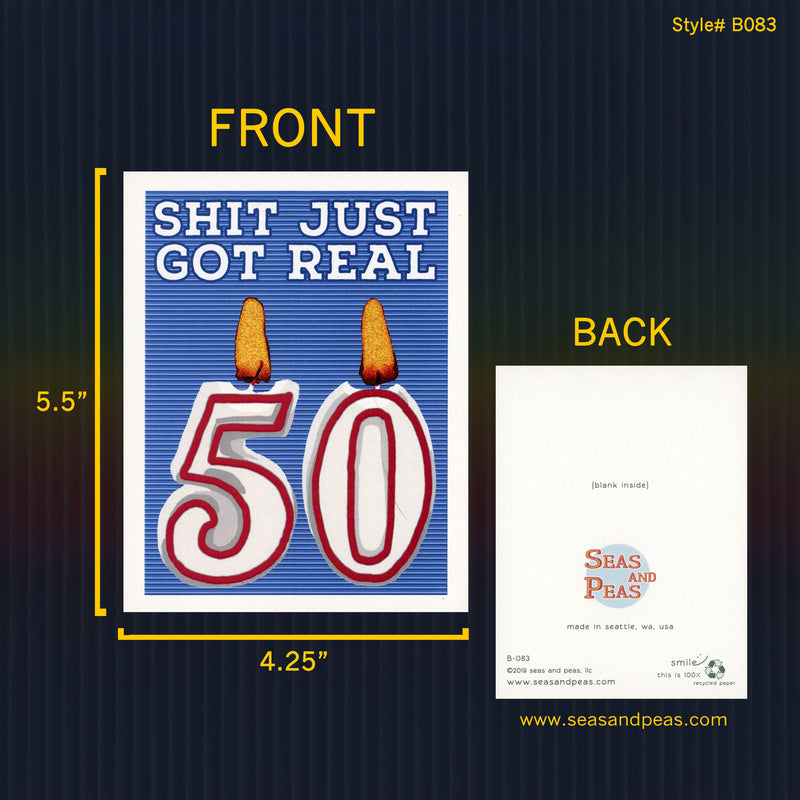 Shit Just Got Real 50th Birthday Card - Seas and Peas